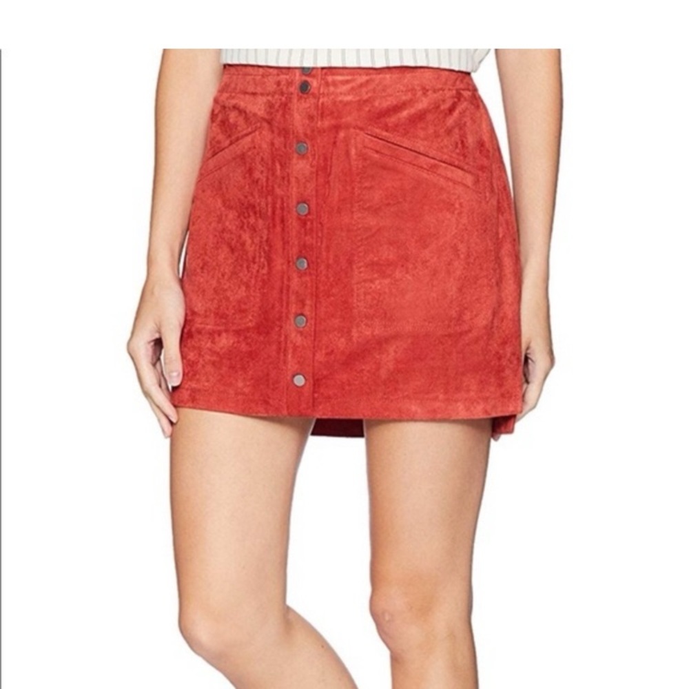 BCBGMaxAzria Button-Front Mini  faux suede Skirt - Rust